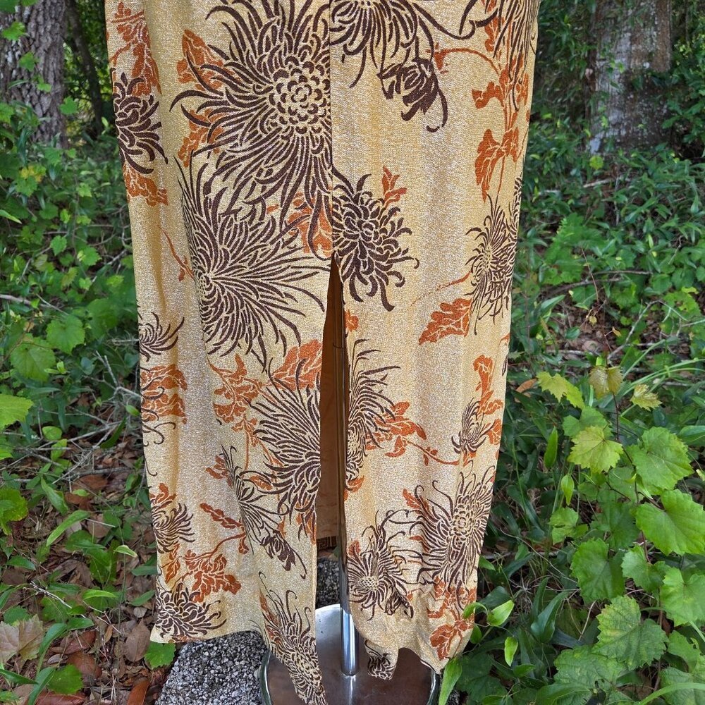 VINTAGE 1960s ALFRED SHAHEEN 2 PIECE JACKET MAXI GOLD HAWAIIAN DRESS Size 10 - Picture 12 of 16